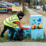 Woman planting flowers